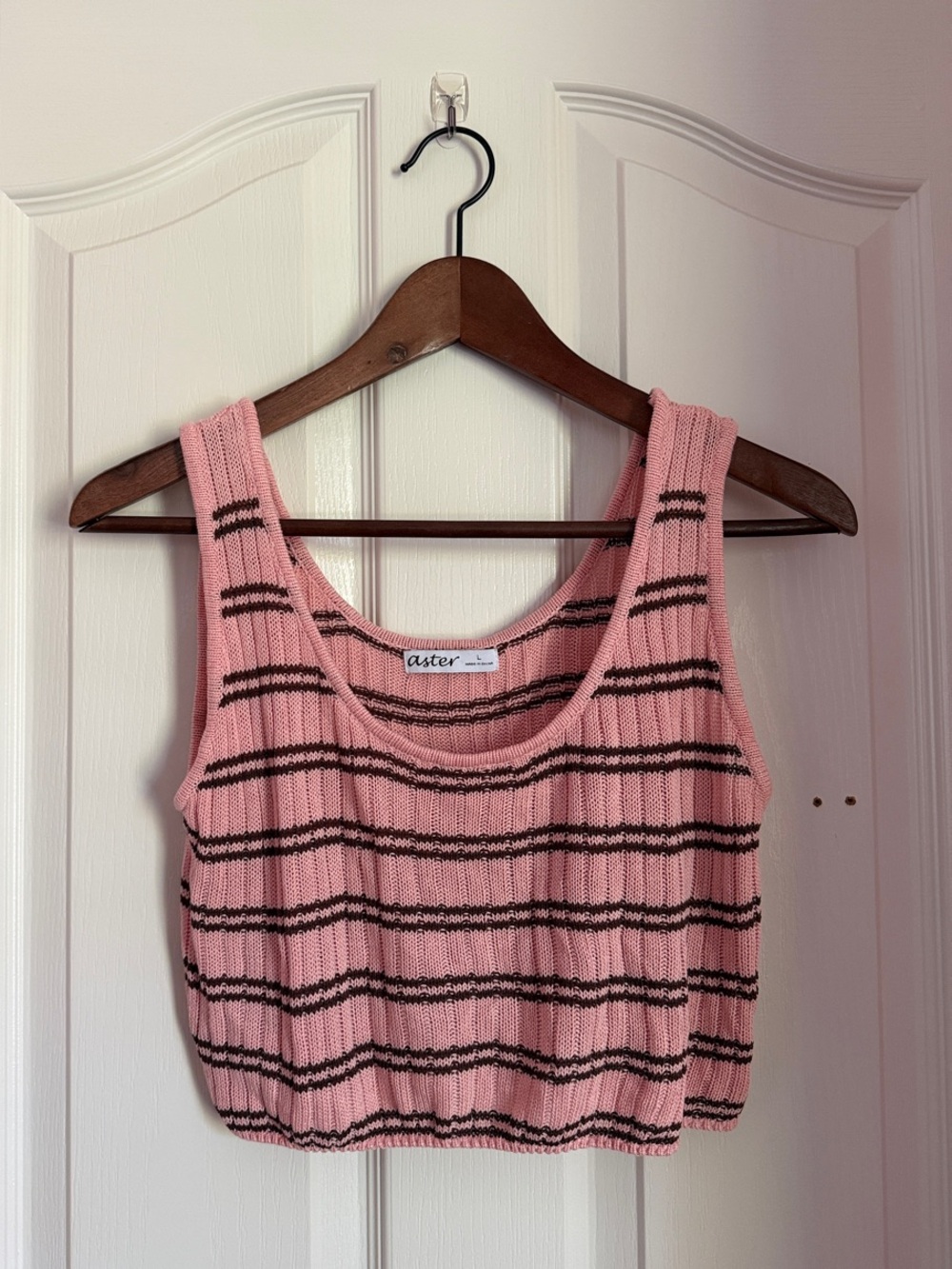 Aster Pink Striped Cropped Knit Tank